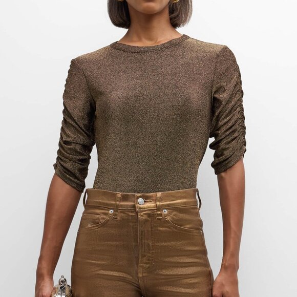 Veronica Beard Waldorf Sparkly Ruched-Sleeve Tee, size Small, NWT - Picture 7 of 8